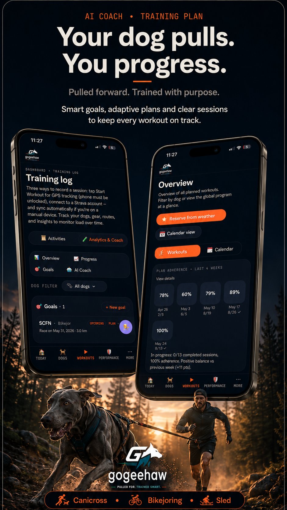gogeehaw AI Coach screen: personalized advice and weekly training plan